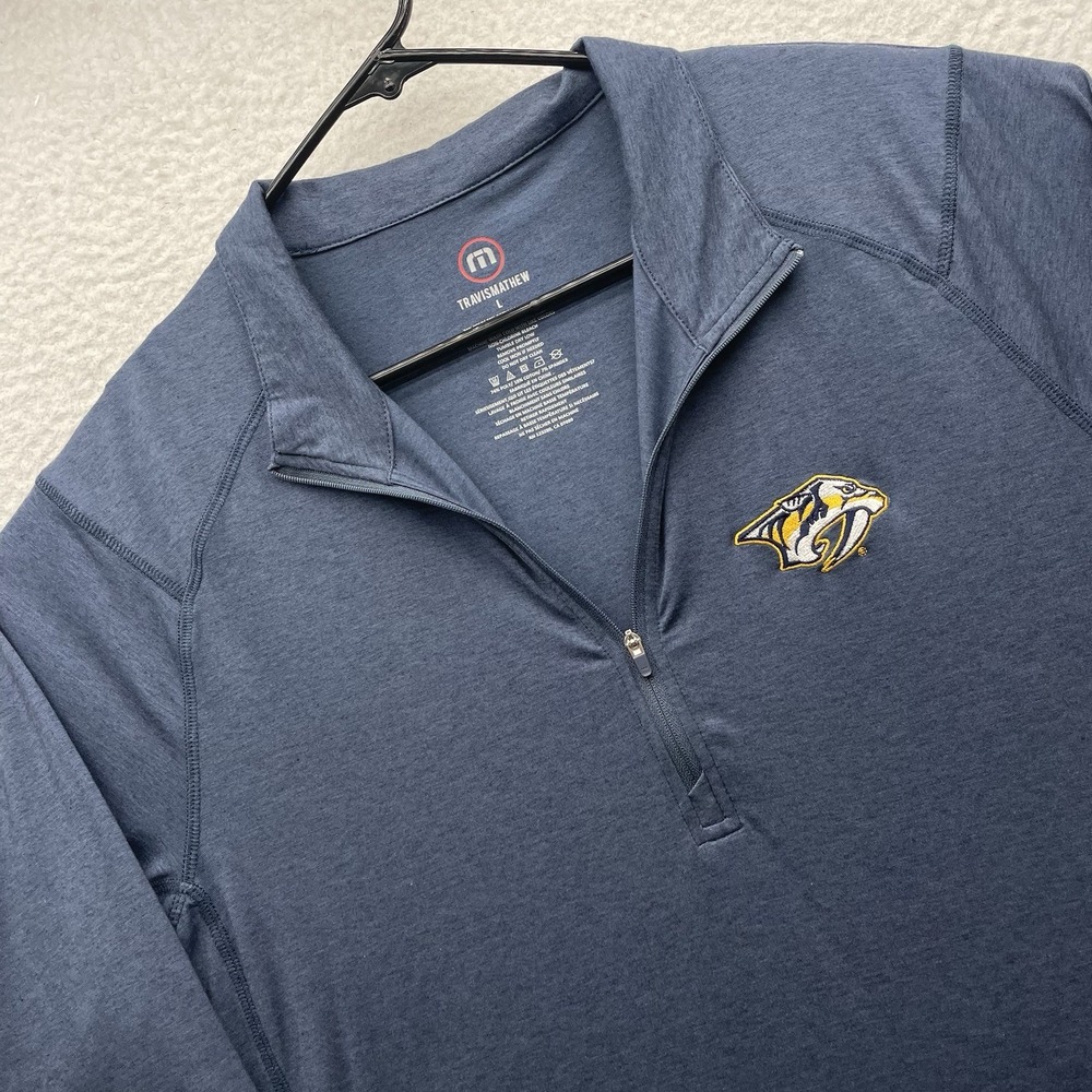 Travis Mathew Nashville Predators Pullover Mens Large‎ L Blue 1/4 Zip NHL Hockey